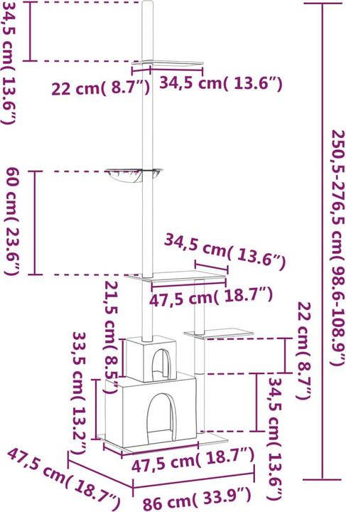Image du produit VidaXL Kratzbaum Deckenhoch Creme 250,5-276,5cm Katzenbaum Katzenkratzbaum (276.50 cm, Crème)