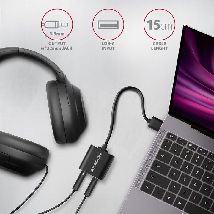 Actual product image Axagon ADA-12 USB 2.0, Stereo Audio Mini Adapter, 15 cm cable length (USB)