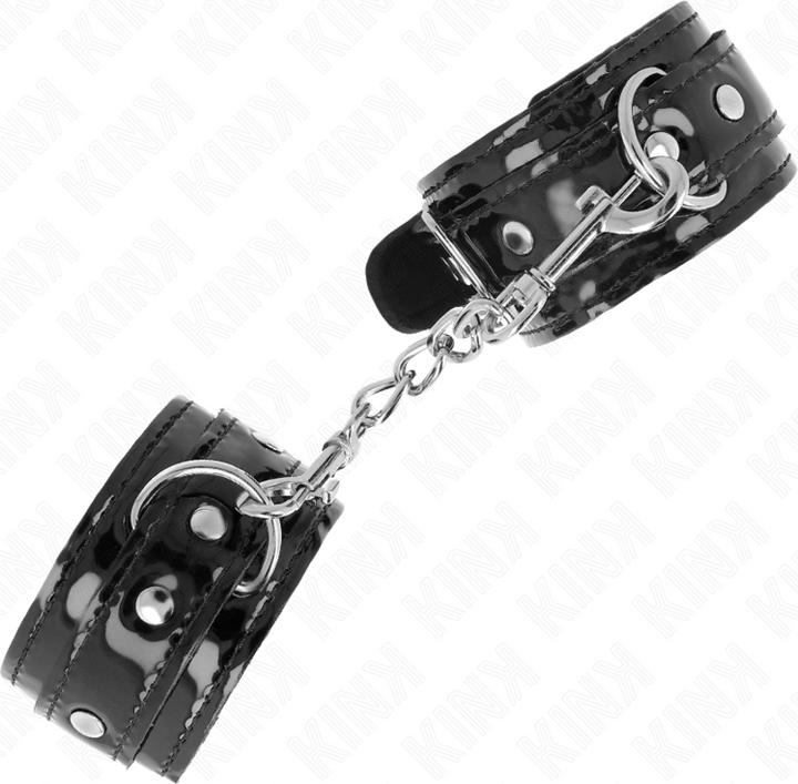 Actual product image Kink SHINY NEOPRENE HAND CUFFS ADJUSTABLE 17-24 CM X 4.5 CM