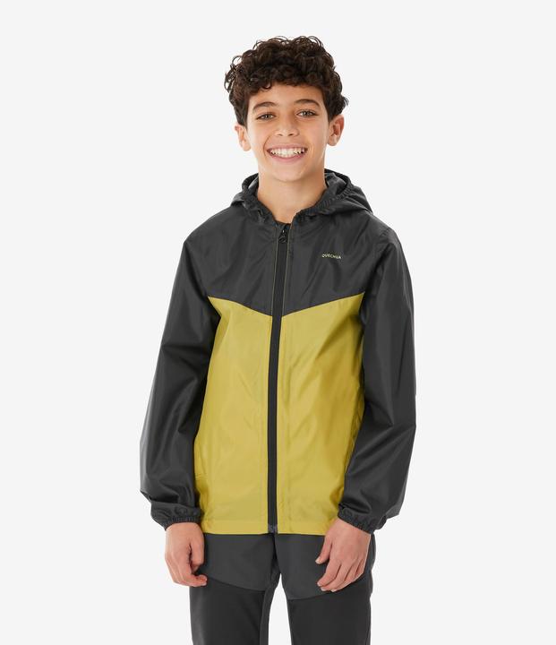 Quechua Kids’ waterproof hiking zip jacket, 7-15 years, MH100 - Grey Khaki