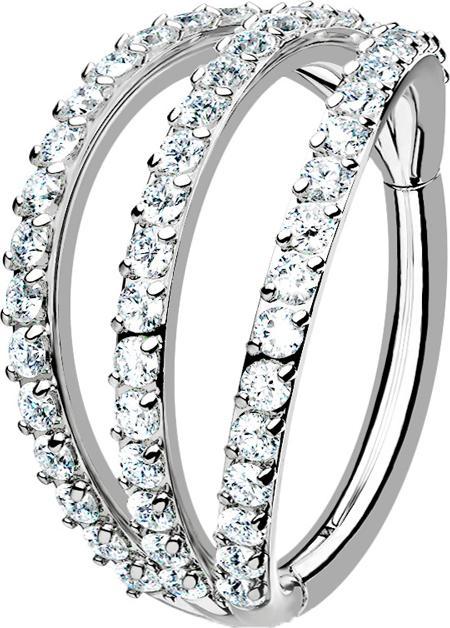 Produktbild Star Piercing Micro Segmentring klappbar silber drei Ringe mit Kristallen (Chirurgenstahl 316L, ohne Messing)