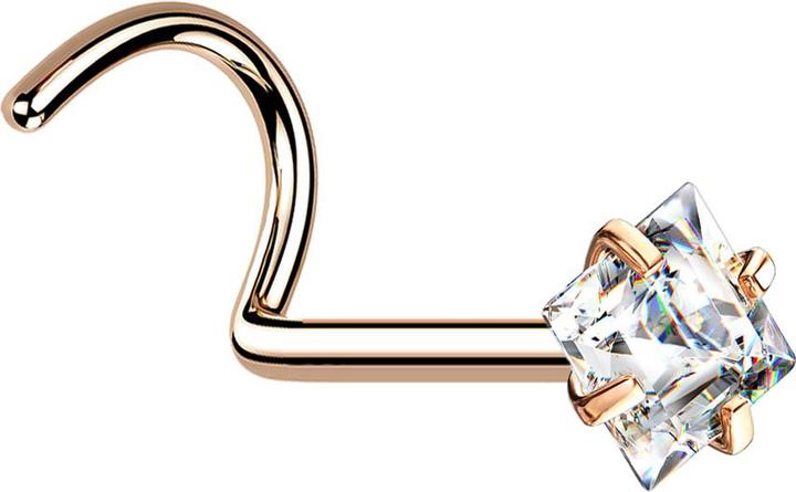 Produktbild Star Piercing Nasenstecker gebogen rosegold quadratischer Kristall silber gefasst (Chirurgenstahl 316L)