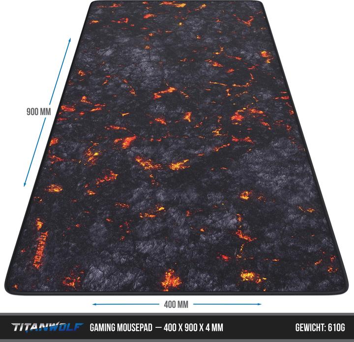 Actual product image Titanwolf Gaming mouse pad XXL, smooth fabric, speed mouse mat 900 x 400mm large surface, lava motif (XXL)
