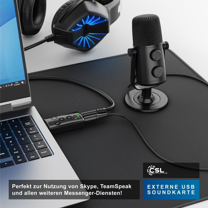 Actual product image CSL USB sound card Virtual 7.1 Surround Sound, external, function buttons, Dynamic 3D, black (USB 2.0)