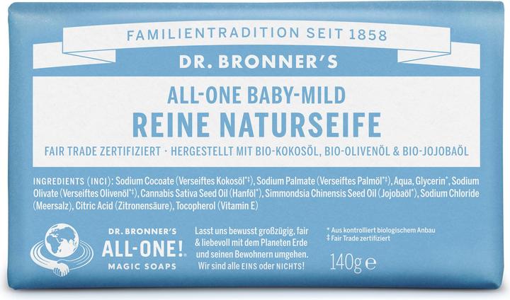 Actual product image Dr. Bronner's All-One Natural Soap Baby-Mild 140g (Hard soap)