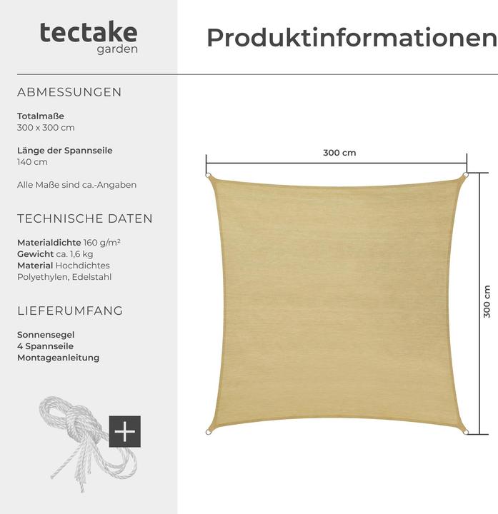 Produktbild tectake Sonnensegel (300 x 300 cm)