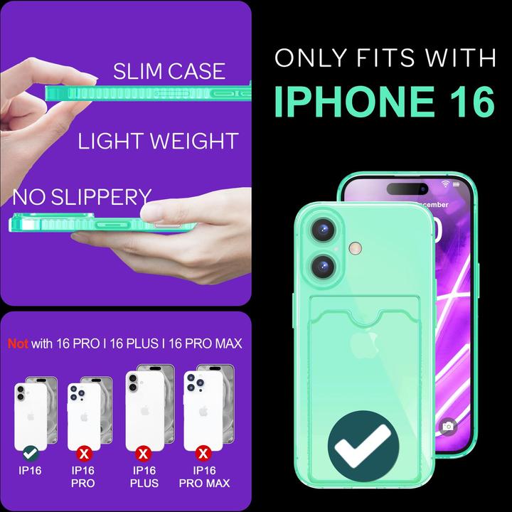 Actual product image Nalia Clear transparent neon silicone cover card holder (Apple iPhone 16)