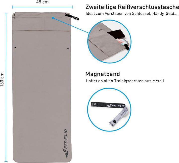 Actual product image Fit-Flip Fitnesshandtuch Mikrofaser mit Reissverschlusstasche 130x48cm (130 x 48 cm)