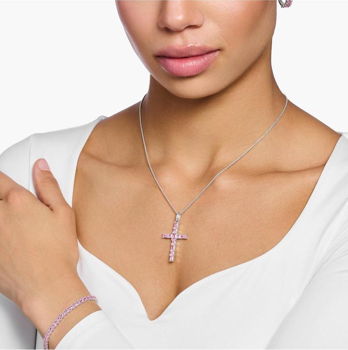 Produktbild Thomas Sabo Anhänger Kreuz pinke Steine silber (925er Silber)
