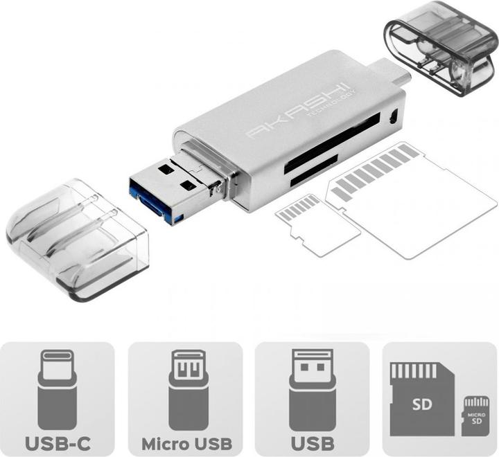 Actual product image Akashi Altsdreader3in1 (Micro USB, USB-C, USB)