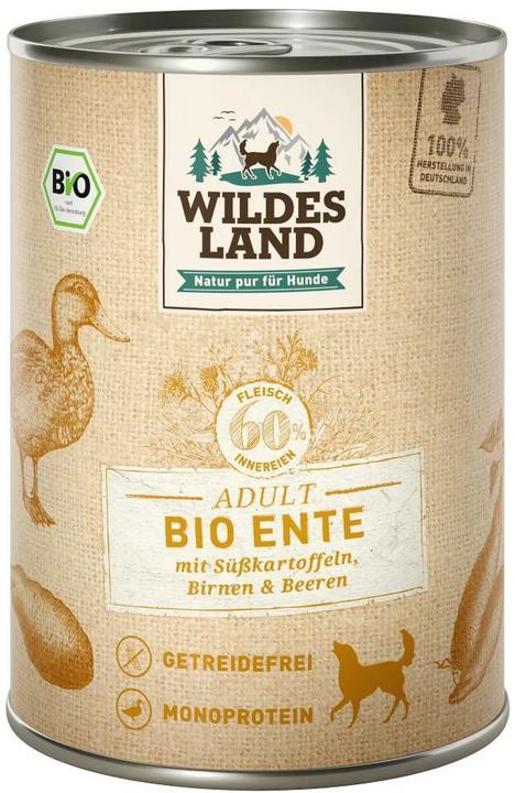 Immagine prodotto Wildes Land Cibo umido Anatra con patate dolci, pere e bacche 400 g (Adulto, 1 pz., 440 g)