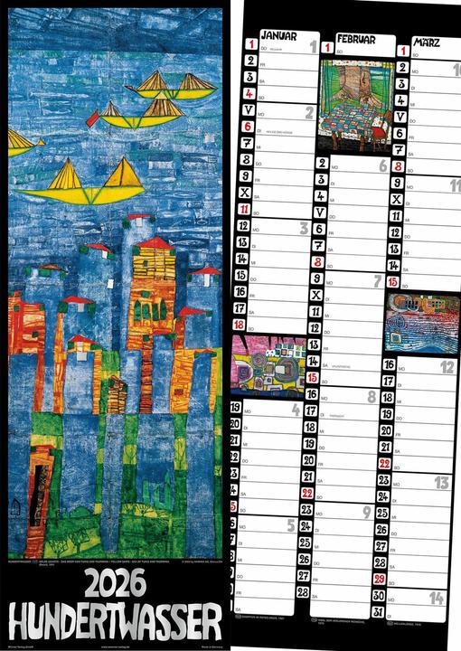 Hundertwasser Streifenkalender Art 2026 (Harter Einband, Deutsch)
