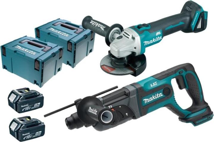 Makita DLX2153TJ1 Kit batterie combo 2x5Ah 18V Li-Ion avec 2 Makpac DGA504+DHR241
