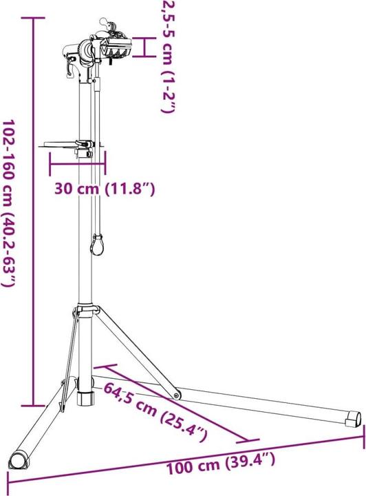 Image du produit VidaXL Support de montage pour vélo Pliable Réglable 102-160 cm