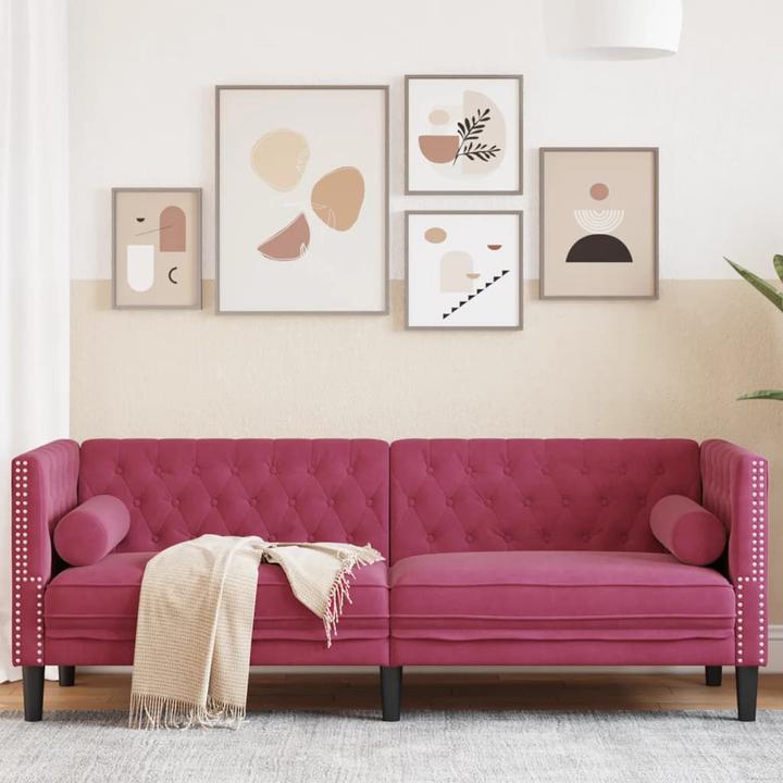 Produktbild VidaXL Chesterfield Sofa Nackenrollen 3-Sitzer Couch Polstersofa Weinrot Samt (Chesterfield)