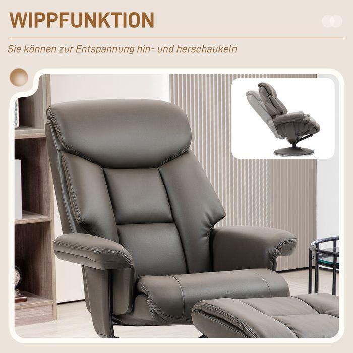 Immagine prodotto Swisshandel24 Poltrona relax con sgabello, funzione reclinabile, funzione dondolo, similpelle, grigio