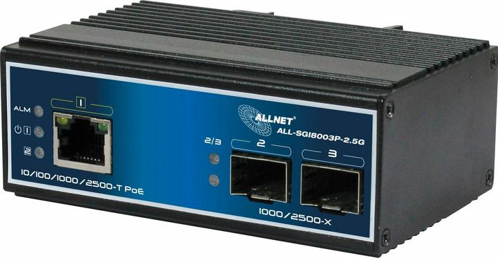 Produktbild Allnet switch unmanaged industrial 3 port 2.5gigabit 90w / 1x poe bluetooth / 2x sfp 1g/2.5g / lüft (3 Ports)