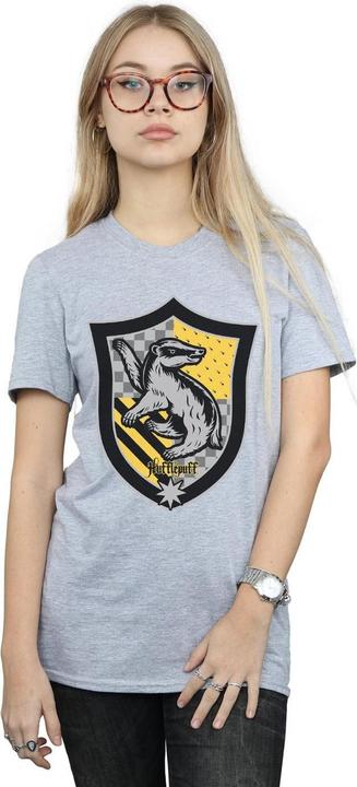 Actual product image Womens/Ladies Hufflepuff Crest Flat Cotton Boyfriend T-Shirt (L)