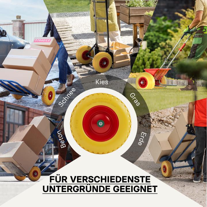 Image du produit Wiltec Roue – Pneu de brouette 4.8/ 4.00-8 avec Axe jaune Increvable Charge jusqu’à 160 kg