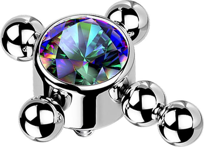 Produktbild Star Piercing Dermal Anchor silber Kreuz Kugeln Kristall dunkel multicolor (Titan G23, ohne Messing)