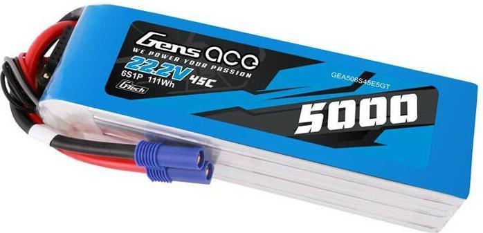 Immagine prodotto Gens Ace Batteria LiPo G-Tech 5000mAh 22.2V 45C 6S1P con connettore EC5 (22.20 V, 5000 mAh)
