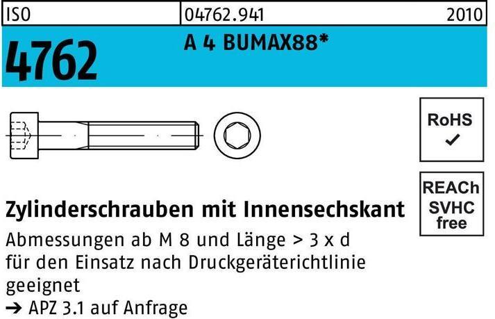 Bufab Cheese head screw ISO 4762 w.hexagon socket M 20 x 70 A 4 BUMAX88 (10 Screws per piece)