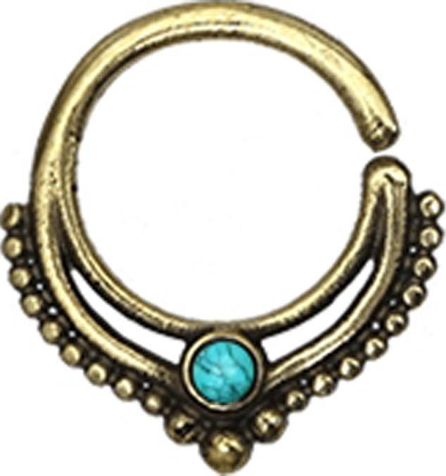 Star Piercing Micro Piercing Ring vergoldet Kugelrand mit Türkis Stein (Messing)