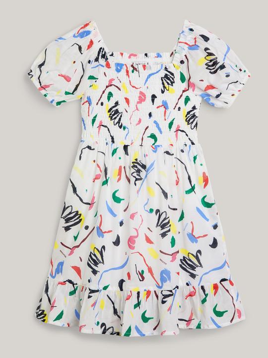 Tommy Hilfiger ALLOVER PRINT SMOCKED DRESS Meisjes Jurk - White - Maat 12 (12)