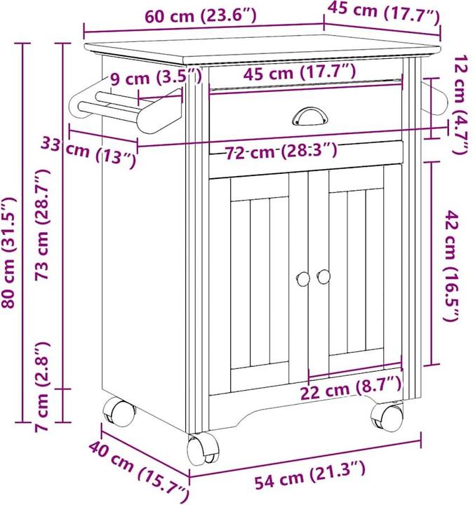 Immagine prodotto VidaXL Carrello da cucina BODO Bianco 72x45x80 cm Carrello laterale Carrello portaoggetti