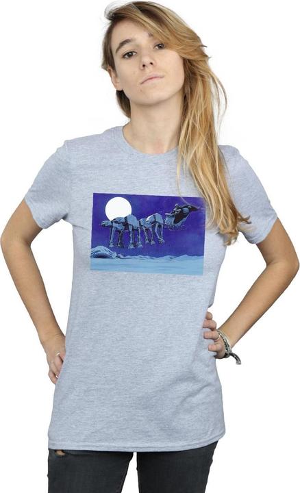 Actual product image Star Wars Womens/Ladies Christmas AT-AT Sleigh Cotton Boyfriend T-Shirt (XL)