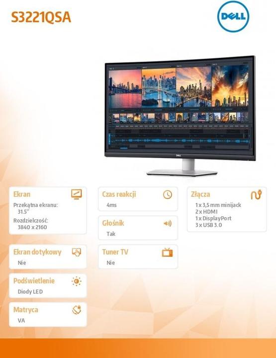 Produktbild Dell S3221QSA (3840 x 2160 Pixel, 31.50")