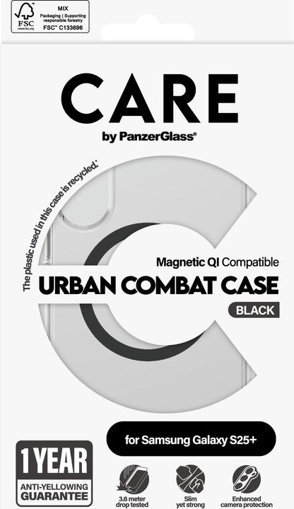 Actual product image PanzerGlass CARE by ® Flagship Case Transparent Urban Combat w. Black Qi Compatible Samsung Galaxy S (Samsung Galaxy S25+)