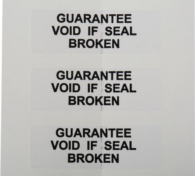 Actual product image Rs Pro SAV label 'GUARANTEE.BROKEN',38x12.7mm