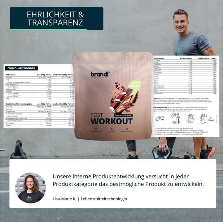 Produktbild Brandl-Nutrition Pulver Post Workout 2.0 Whey Schokolade 1000 g (Schokolade, 1 Stk., 1000 g)