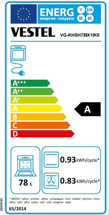 Etichetta energetica Vestel VG-KHSH78IX1IK0