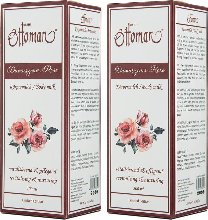 Image du produit Ottoman Lot de 2 laits corporels à la rose, 300ml, soin corporel riche (Lait pour le corps, 300 ml)