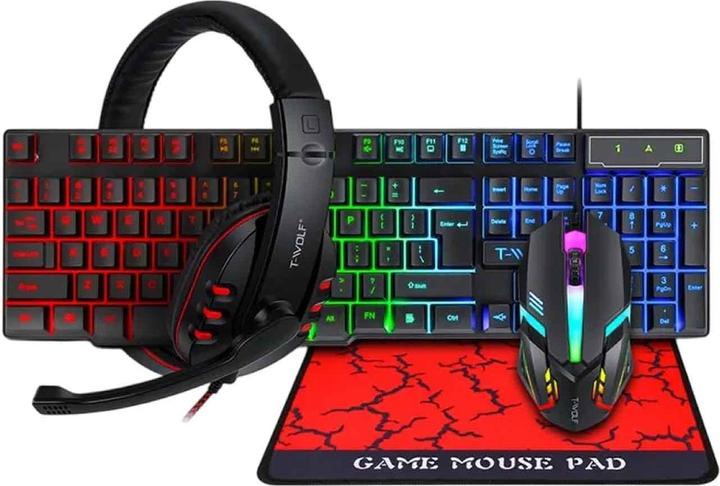 Image du produit Apfelkiste Combo de jeu 4 en 1 : souris, casque, clavier et tapis de souris - RGB QWERTY (Noir) (ING. Int., Filaire)