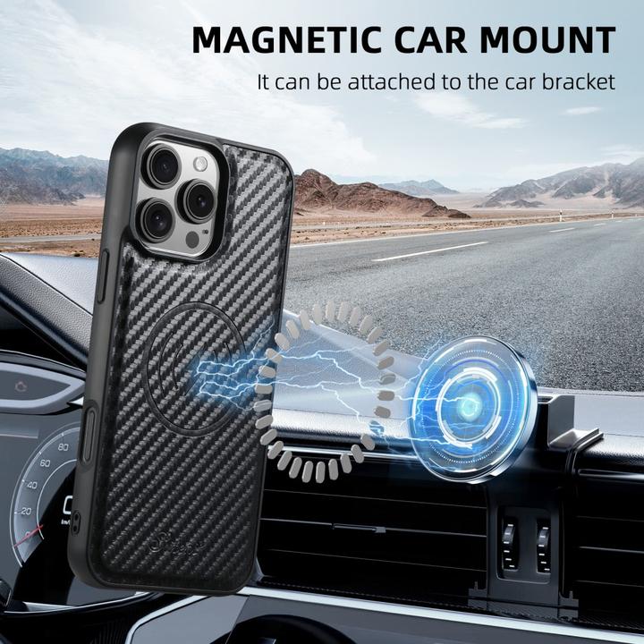 Produktbild Ueli Express Magnetische Carbon Optik Hülle mit abnehmbarem Kartenhalter (Apple iPhone 16 Pro)