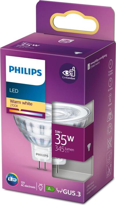 Image du produit Philips Lampe 5 W (35 W) GU5.3 Blanc chaud (GU5.3, 5 W, 345 lm, 1 x, G)