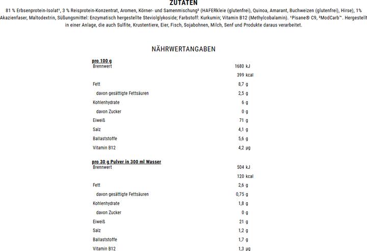 Nutritional values and ingredients Weider Plant Based Protein (Vanilla, 1 pcs., 450 g)