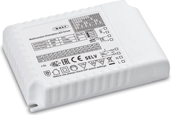 Actual product image Isoled LED constant current transformer 300-900mA (9-58V), 30W, Push/1-10V/DALI-2 dimmable, SELV