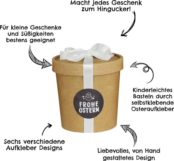 Image du produit Papierdrachen Gobelet de Pâques - avec couvercle, ruban et autocollants (6 x, Ø 4 cm)