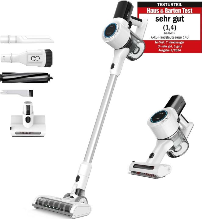 Produktbild KLAMER Akkustaubsauger, 420 Watt, 1 Akku und mit verschiedenen Aufsätzen