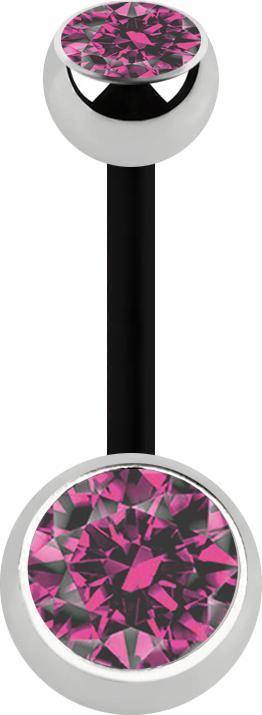 Produktbild Star Piercing Banane schwarz mit zwei Kugeln silber Kristall pink (Chirurgenstahl 316L, ohne Messing, Bioflex)