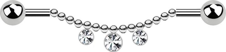 Immagine prodotto Star Piercing Barbell argento due palle catena tre cristalli argento (senza ottone, Acciaio chirurgico 316L)