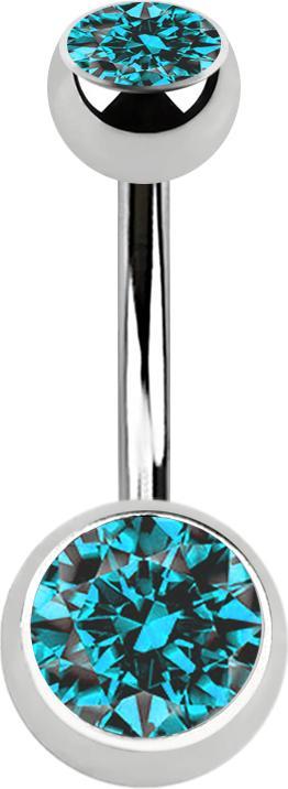 Produktbild Star Piercing Banane silber mit zwei Kugeln Kristall aqua (ohne Messing, Chirurgenstahl 316L)