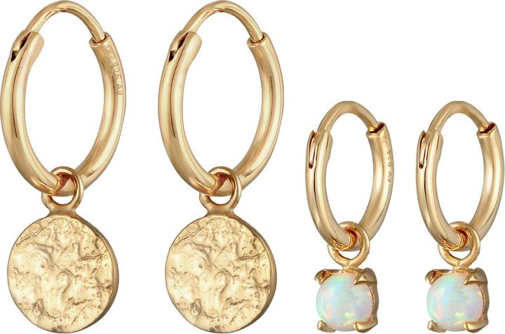 Image du produit Elli Boucles d'oreilles créoles plaquettes opale pierre précieuse set de 2 pièces 925 argent (Argent sterling 925, Opale Synthétique)