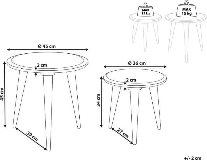 Productafbeelding Beliani Bijzettafel Set van 2 Mango Hout Gebroken Wit CHANDRA (45 x 45 x 45 cm)