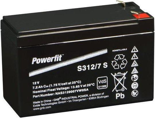 Actual product image Exide Powerfit S312/7 S lead battery, connection 4.8, VDS approval (12 V, 7.20 Ah)
