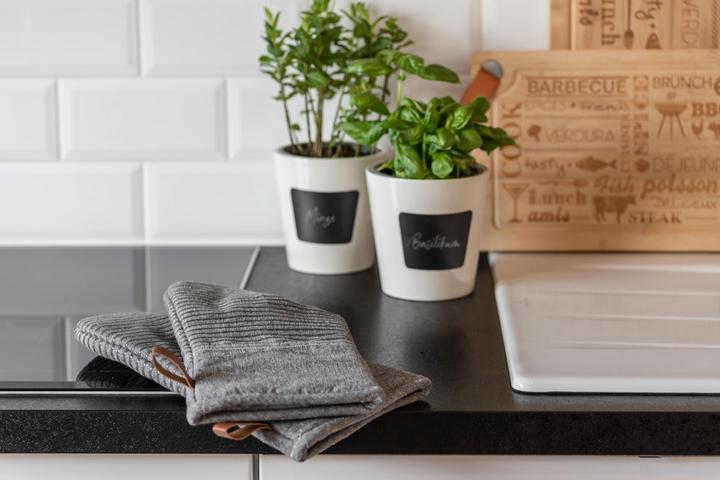 Actual product image Wenko Kitchen Glove Ada Stripes Grey, 2 pieces (Silicone, Cotton, Polyester, Viscose)